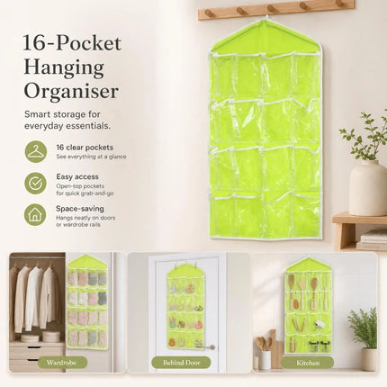 16-Grid Clear Hanging Storage Bag, Visible Socks Underwear Organizer