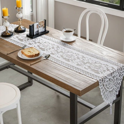 Lace Tassel Table Runner 33x91cm, White
