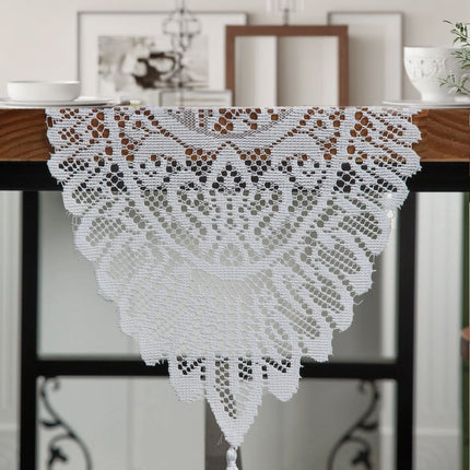 Lace Tassel Table Runner 33x91cm, White