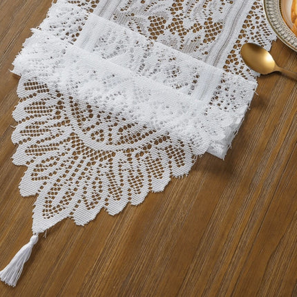 Fringe Lace Table Runner 33x122cm, White