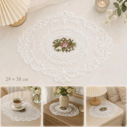 Lace Embroidery Mesh Decor Mat 29x38cm White