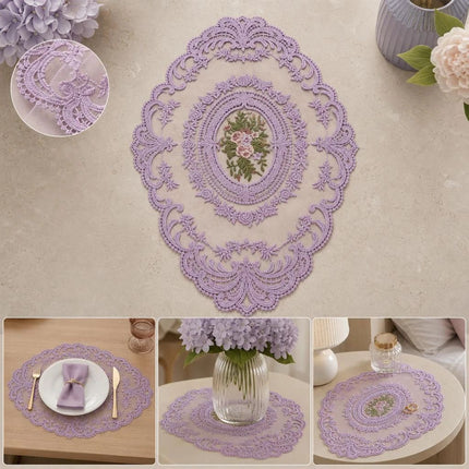 Big Sky Blue Embroidery Mesh Mat 32x43cm, Cool Tone Nightstand Liner, Simple Retro Tabletop Ornament