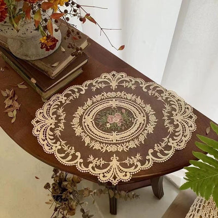 2 Pack Lace Embroidered Mesh Decor Mats 29x38cm White, Dual Desktop Cushions For Retro Table Layout