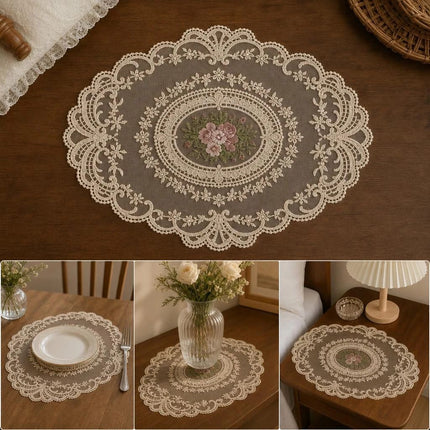 2 Pack Delicate Embroidery Mesh Pads 21x27cm Apricot, Warm Matching Bedside Ornament Combo, Retro Desktop Set