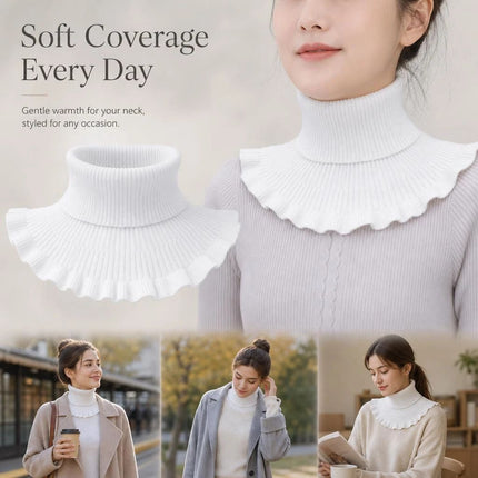 2-Pack thick white knit mock collar warmers, soft wind resistant twin pack for simple outfit matching