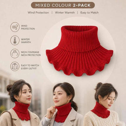 2-Pack thick bright red knit mock neck snoods, complete wind coverage twin pack for daily wear