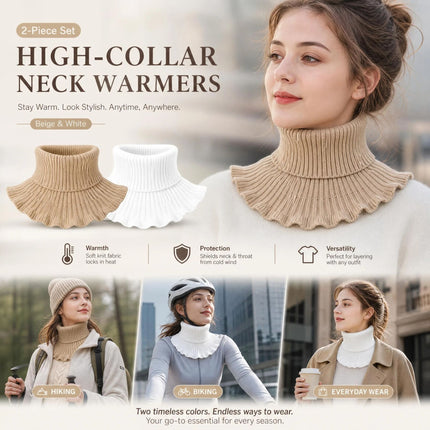 2-Pack Khaki & White thick thermal neck tube set, clean neutral chill blocking mock collar wrap