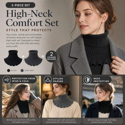 2-Pack Black & Grey Thick Mock High Collar Warmers (Piece Snood Pack)