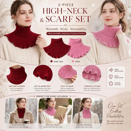 2-Pack Wine Red & Pink Thick Mock Collar Warmers