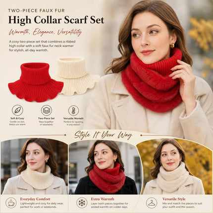 2-Pack Bright Red & Off White Thick Thermal Snood Combo