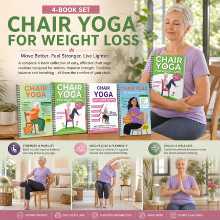 Complete 4 Pack Coil Bound Senior Chair Yoga Weight Loss Notebooks