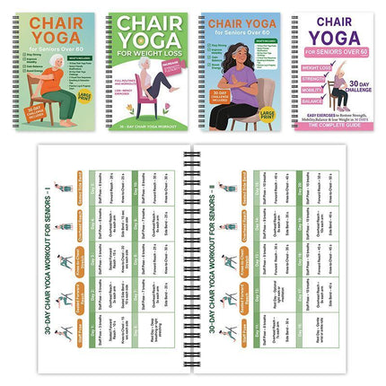 Complete 4 Pack Coil Bound Senior Chair Yoga Weight Loss Notebooks