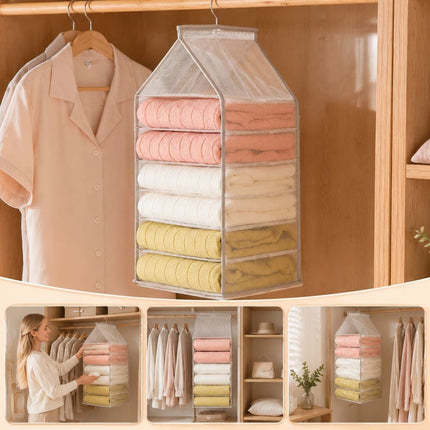Spacious PVC Vertical Wardrobe Hanging Organiser (Saving Dusk Grey)