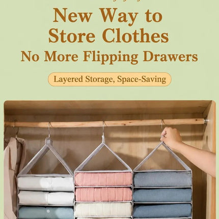 See-through PVC Vertical Garment Hanger Organiser, 9 split pockets for quick clothing access, clean Snow White