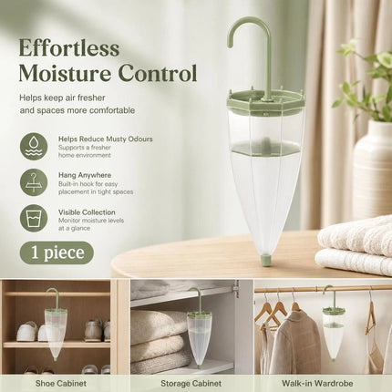 Compact Hanging Dry Box With Fragrance Sheet, Enjoy Fresh Odour-Free Garments, Anti-Damp Anti-Mildew Wardrobe Essential, Umbrella Shape, Green
