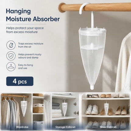 4 Pack White Umbrella Hanging Wardrobe Dehumidifiers, Whole Wardrobe Freshness Bundle, Scented Pad Stops Mould And Stale Clothing Smells