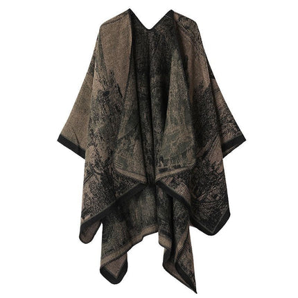 Soft Faux Cashmere Knit Poncho Shawl for Daily Styling