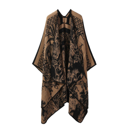 Fashion Series Warm Knitted Poncho, Premium Faux Cashmere Fabric, Classic Warm Brown