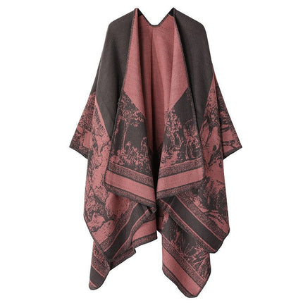 Soft Knitted Layering Shawl, Gentle Forest Deer Print, Sweet Grey Pink Shade
