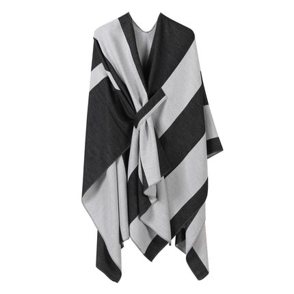 Lightweight Layering Cape, Clean Vertical Contrast Stripe Detail, Black White