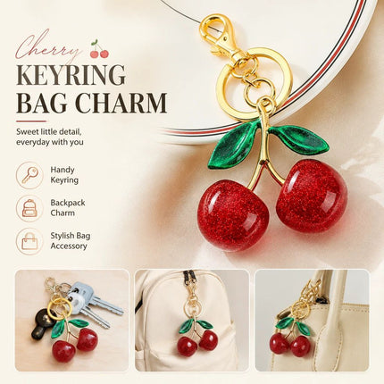 Lovely Red Cherry Bag Pendant with Twin Green Leaves
