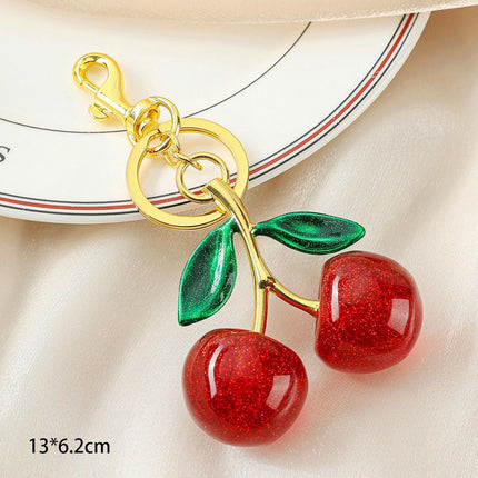 Lovely Red Cherry Bag Pendant with Twin Green Leaves