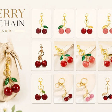 Tiny Fresh Red Cherry Bag Pendant with solo gold leaf, cute subtle surprises waiting in your daily routine