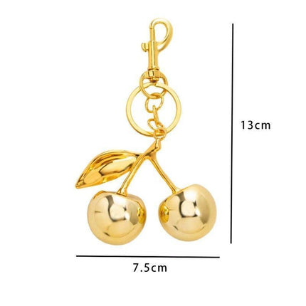 Smooth solid golden cherry keychain bag charm, warm lasting sweetness stays with you all year round