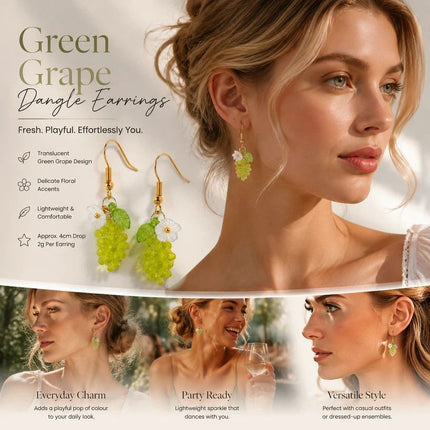Soft Nature Drop Earrings, Transparent Green Grape Single Bloom
