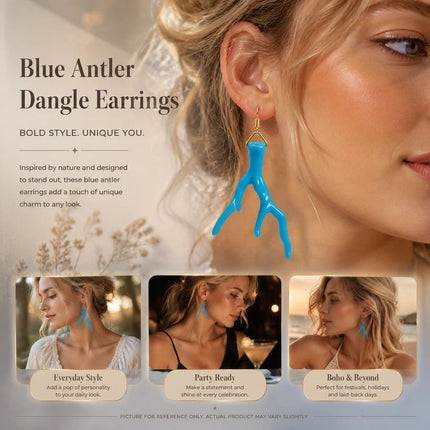 Dreamy Antler Drop Earrings, Soft Blue Tone for Daily Matching