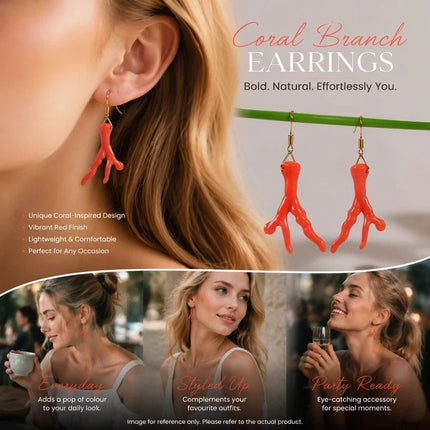 Warm Forest Dangle Earrings, Bright Red Antler Detail