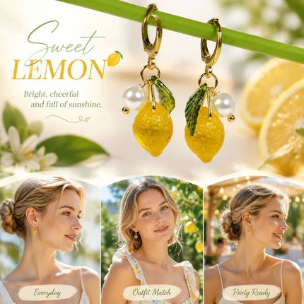 Elegant Hoop Earrings, Clear Lemon Single Pearl Single Leaf Accent