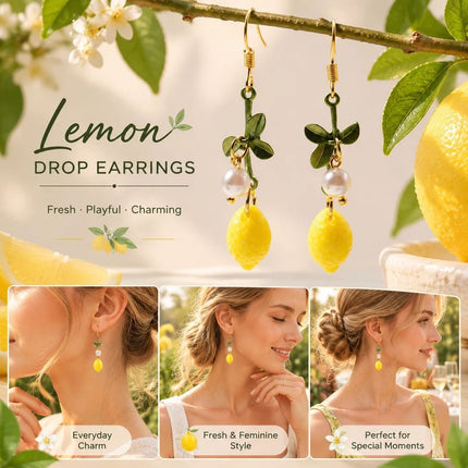 Fresh Clover Dangle Earrings, Single Pearl Decor with Lemon Accent
