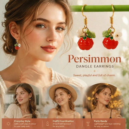 Simple Botanical Hook Earrings, Persimmon Single Flower Leaf Ornament