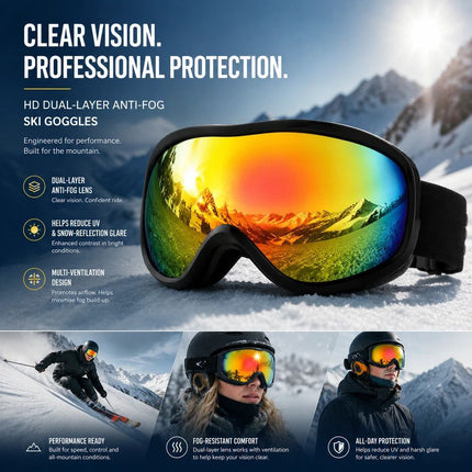 Thoughtful Holiday Gift Double-Layer Anti-Fog Ski Goggles