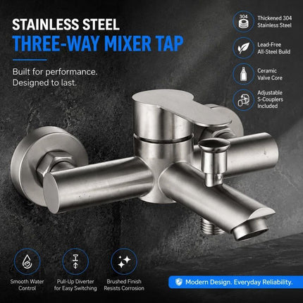 Sweet Renovation Surprise Stainless Steel Mix Water Valve, Bathroom Temp Control Parts, Triple Pull Type With Full Fittings