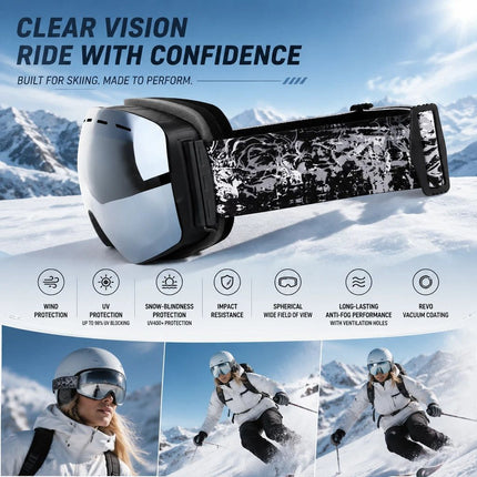Practical Mountaineering Ski Goggles, Black Frame