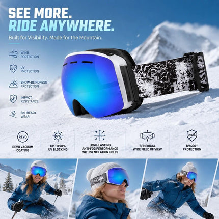 Sentimental Spherical Ski Goggles, White Frame