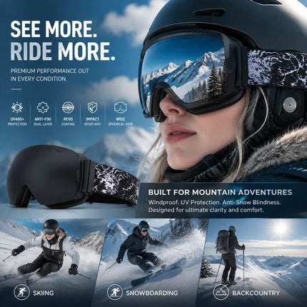 Premium Anti-Fog Ski Eyewear, Black Frame