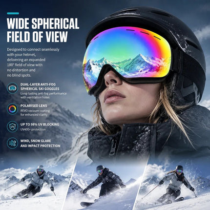 Premium Anti-Fog Ski Eyewear, Black Frame