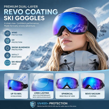 Premium Anti-Fog Ski Eyewear, Black Frame