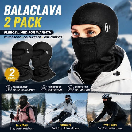 Warm Windproof Ski Neck Mask, Black Long Style with Glasses Holes