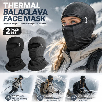 Thermal Ski Balaclava with Glass Holes, Black & Grey Long