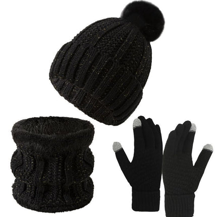 Thoughtful Ski Trip Gift Fleece Lined Thick Knit Hat 3 Pack Black