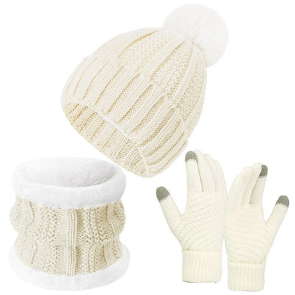 Lovely Winter Ski Present Insulated Knitted Hat 3 Piece Set White