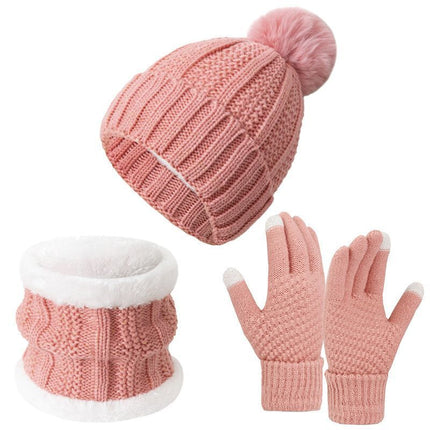 Sweet Ski Outing Gift Thick Warm Knit Hat 3 Pack Pink