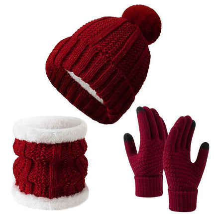 Cosy Winter Ski Surprise Plush Lined Knit Hat 3 Set Burgundy