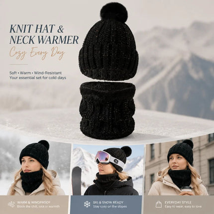 Handy Ski Holiday Gift Fleece Lined Thick Knit Hat 2 Pack Black