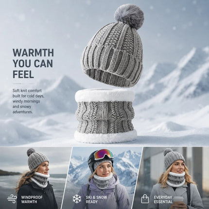 Versatile Snow Gear Gift Plush Lined Knit Hat 2 Pack Light Grey