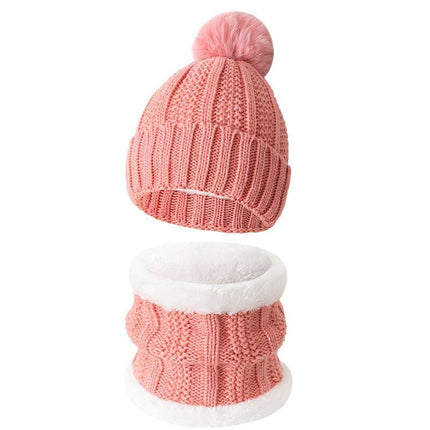 Cute Cold Ski Surprise Insulated Thick Knit Hat 2 Set Pink
